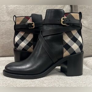 Burberry check leather boots